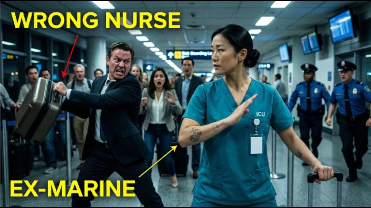 Airport Bully Shoved a Tired Nurse — He Didn’t Know She Was Ex-Marine