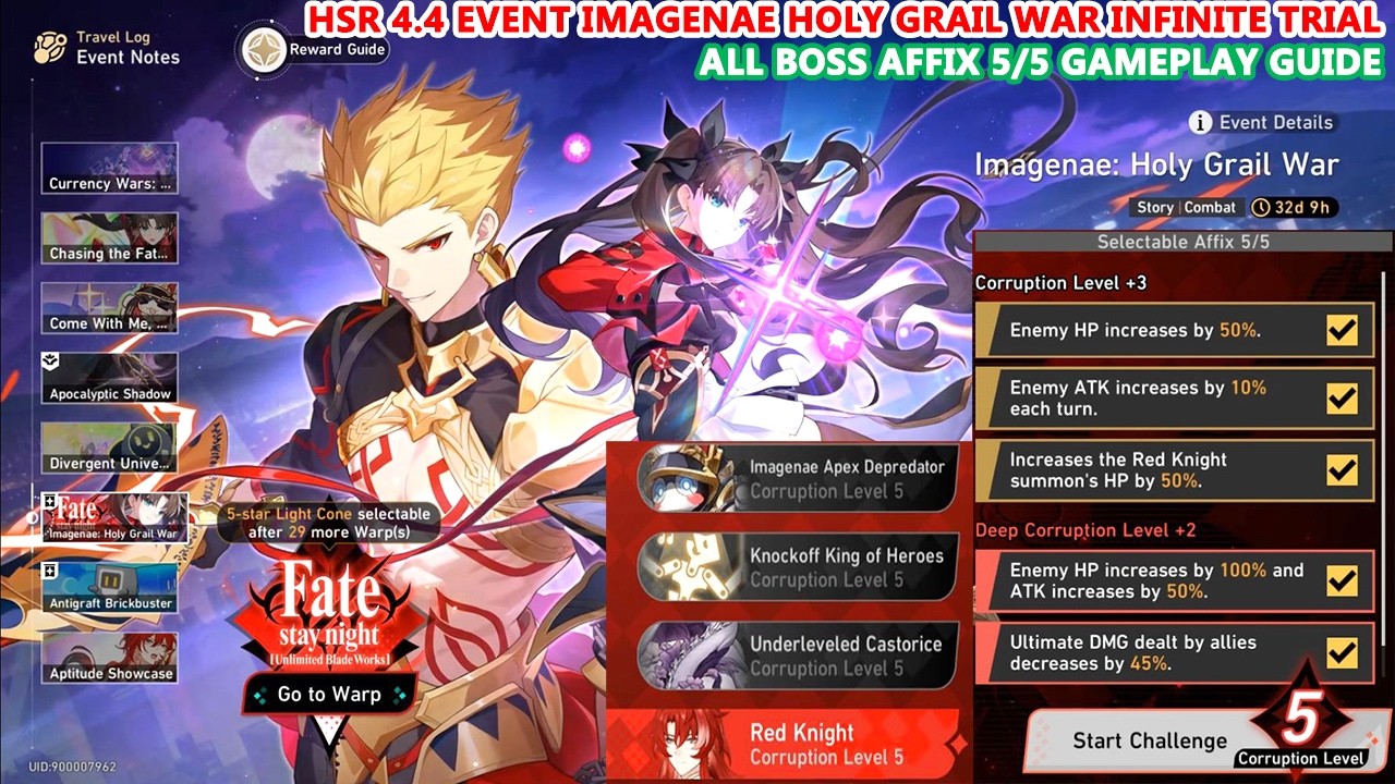 HSR 4.4 Event Imagenae Holy Grail War Infinite Trial : All Boss Affix 5/5 Gameplay Guide