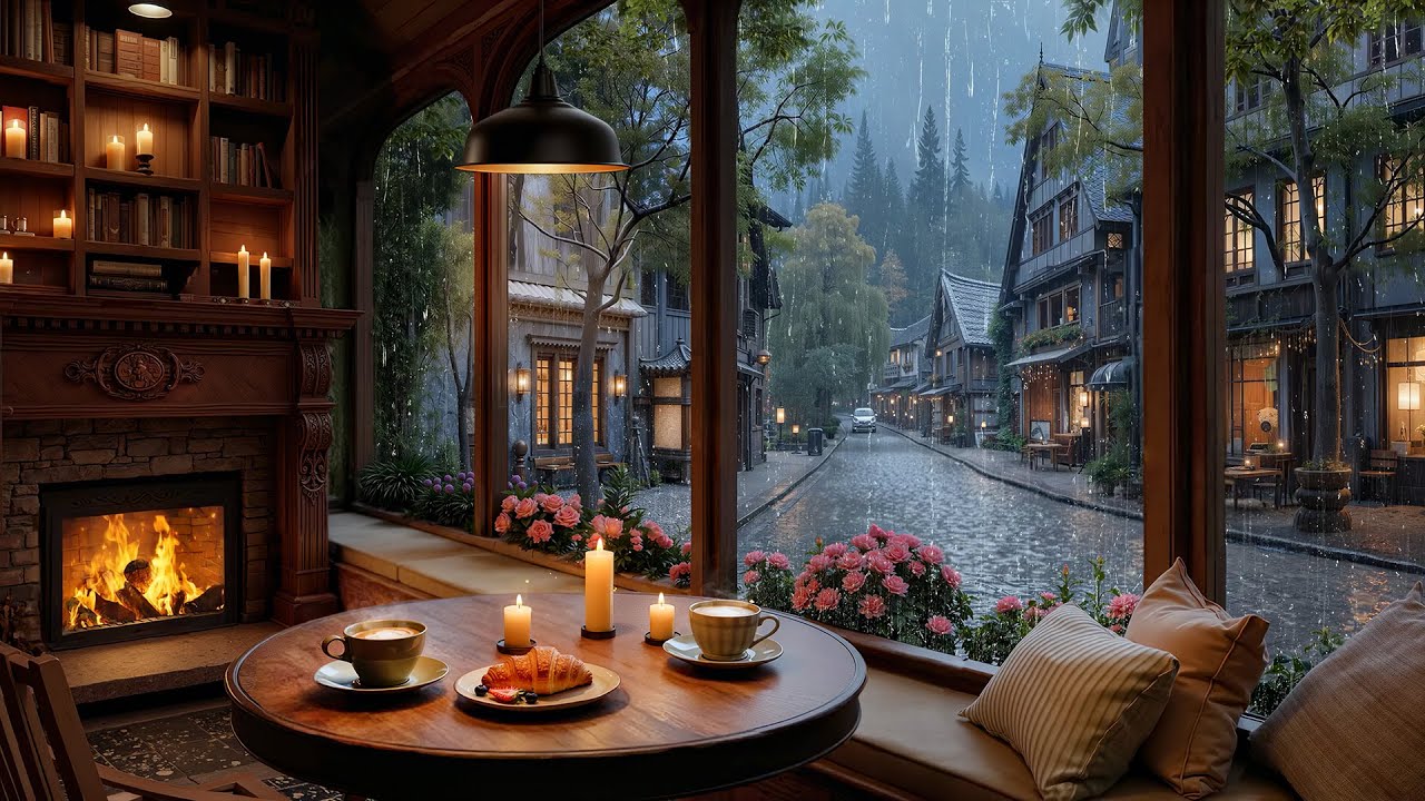 February Rainy Coffee Shop Ambience 🌧️ Warm Jazz Piano & Rain Sound for Study, Work