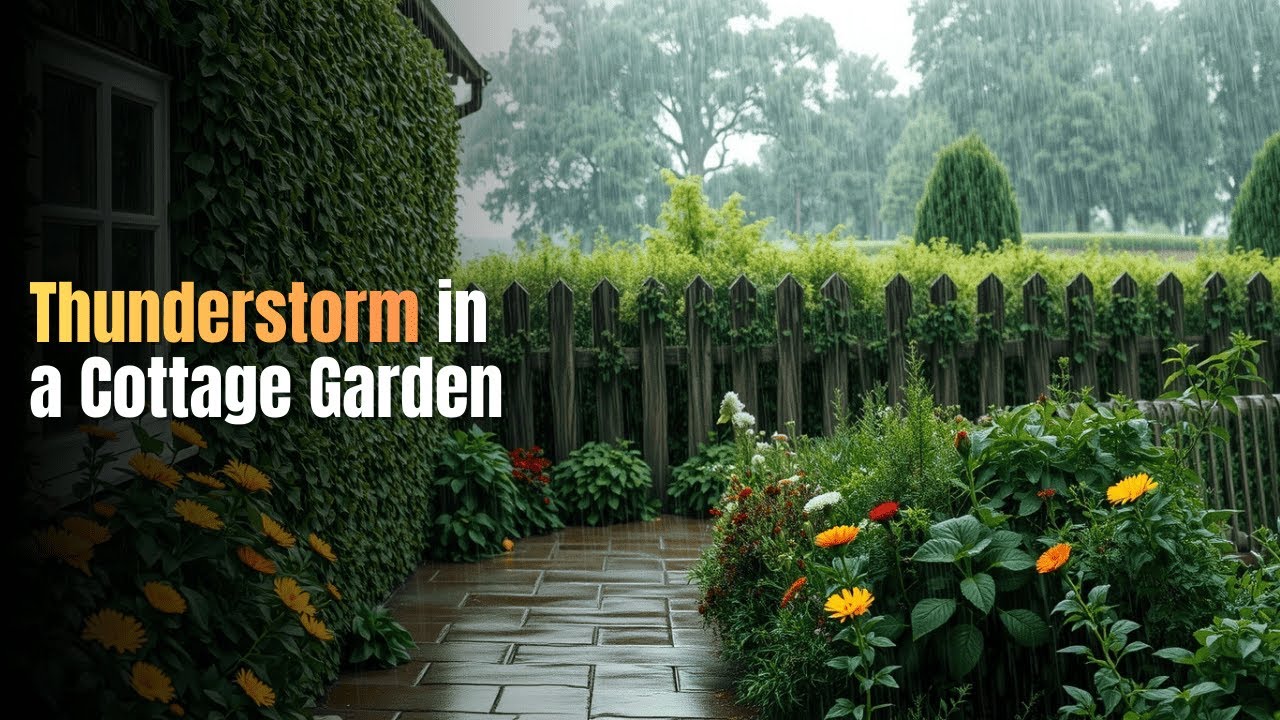 Thunderstorm in a Cottage Garden 🌩️ Heavy Rain Ambience for Sleeping, Studying & Meditation