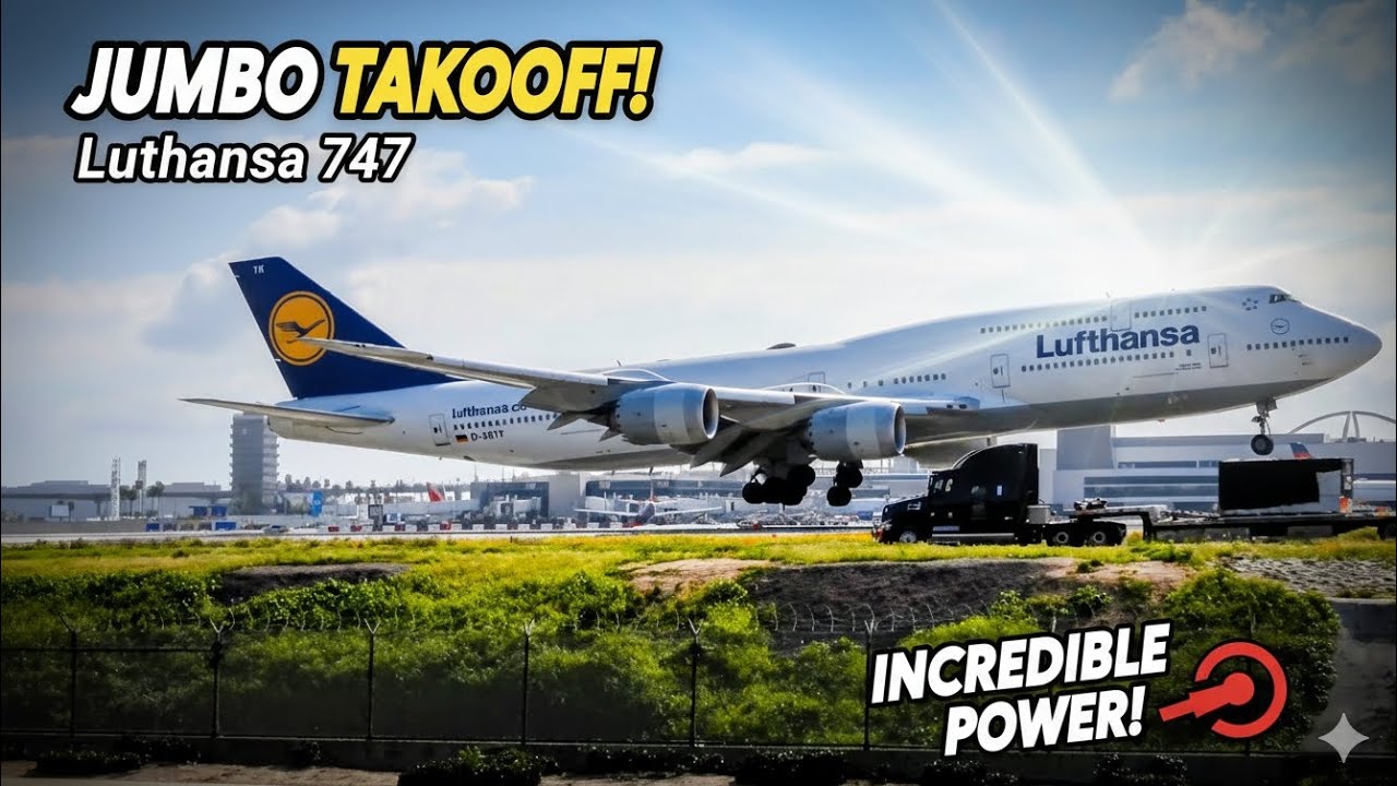 Incredible! Lufthansa 747 Almost Touching Semi-Truck During Landing!