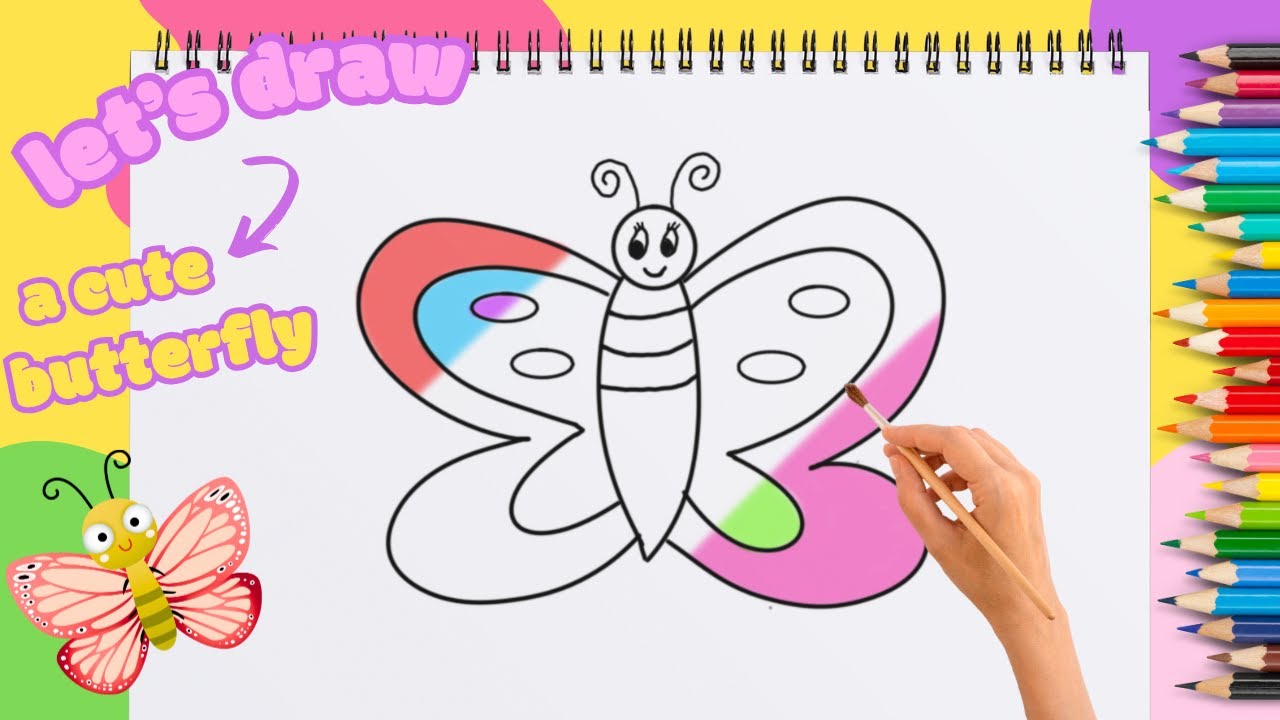 How to Draw a Cute Butterfly – Easy Drawing for Kids!| كيفية رسم وتلوين فراشة لطيفة–رسم سهل للأطفال!