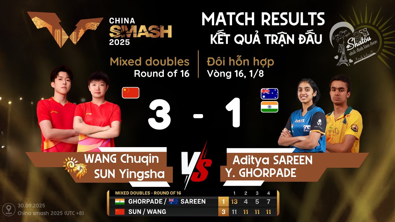 2025 - CHINA SMASH - MD - R16 - WANG Chuqin/SUN Yingsha & SAREEN/GHORPADE (30.09.2025)