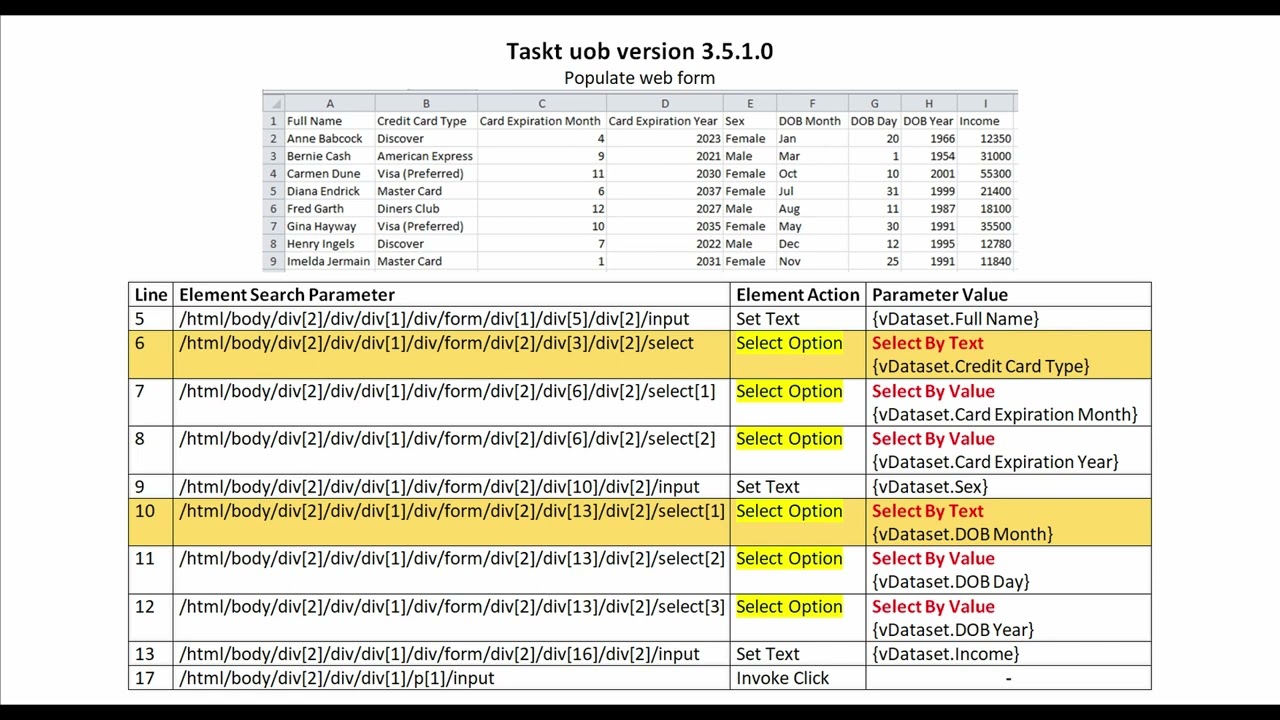 taskt uob - web form filling (Text Box and Combo Box)