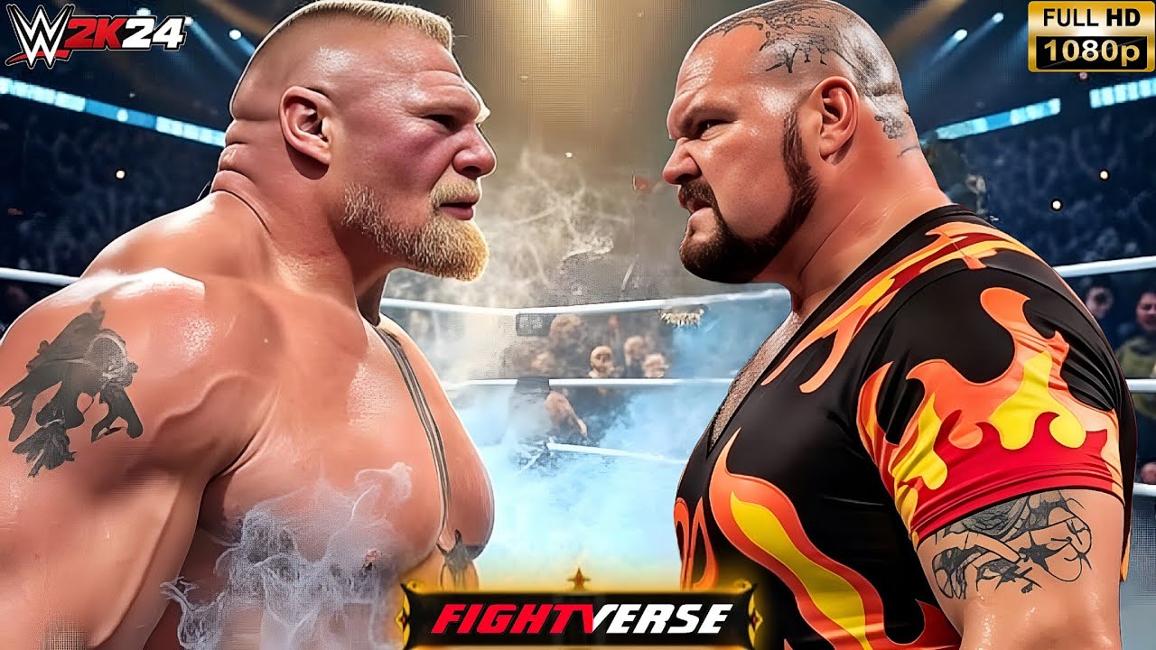 Брок Леснар сражается с Бам Бам Бигелоу в WWE 2K24