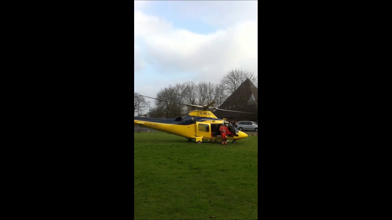 Air ambulance leaving Inkersall, Chesterfield