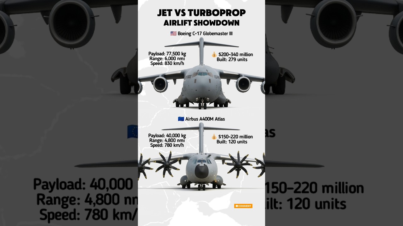 C-17 Globemaster III vs A400M Atlas | Jet vs Turboprop Airlift Showdown🔥