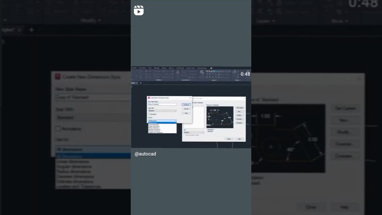 how to change dimension style in #autocad #engineering #dimensions