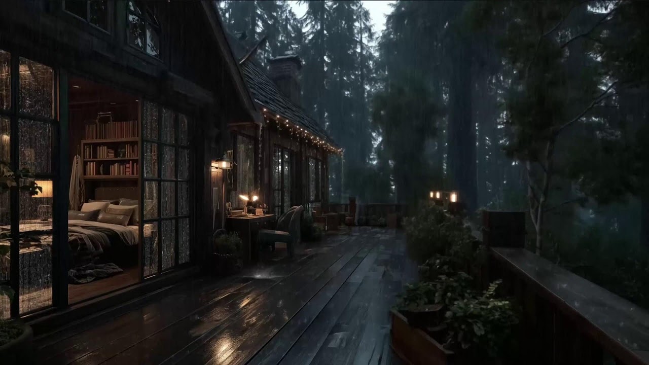Night Rain & Soft Jazz Piano in a Cabin | Relax, Study, Unwind