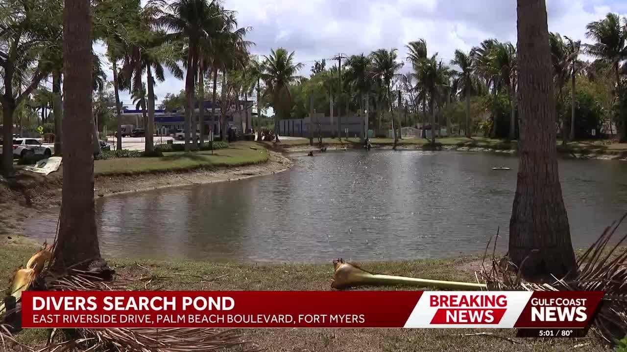 Divers search pond along East Riverside Drive in Fort Myers