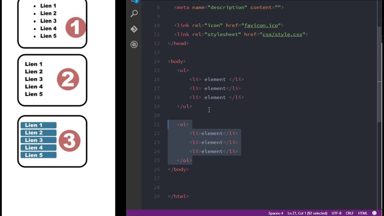 HTML :  Les listes ordonnées et non ordonnées