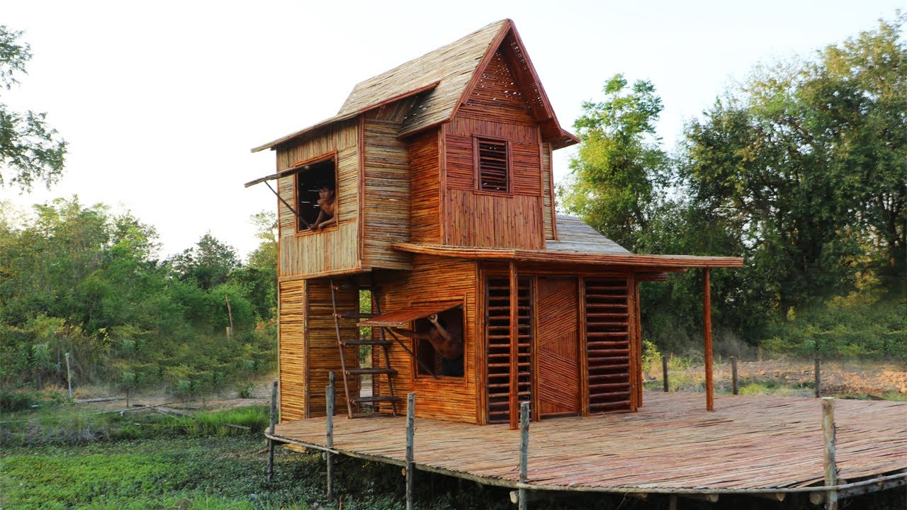 Building The Most Creative 2-Story Resort Bamboo House By Ancient Hand Tools [Part 3]