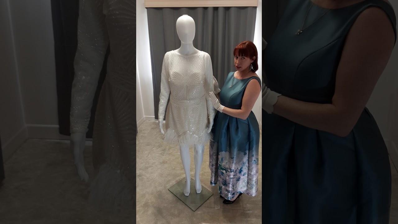 Order 264 Video 1 1920s Feather Wedding Reception Dress