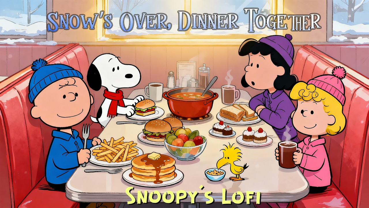 Gentle Evening Lofi Jazz 🎧 Snoopy & Friends 🍲 Cozy Background Music for Study, Focus & Relax