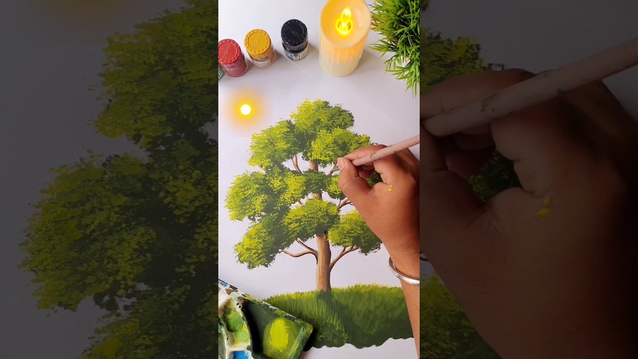 🤯How Draw a Tree / Become a Master of Poster Colour Painting Day-4 #shorts #postercolour #toutorial