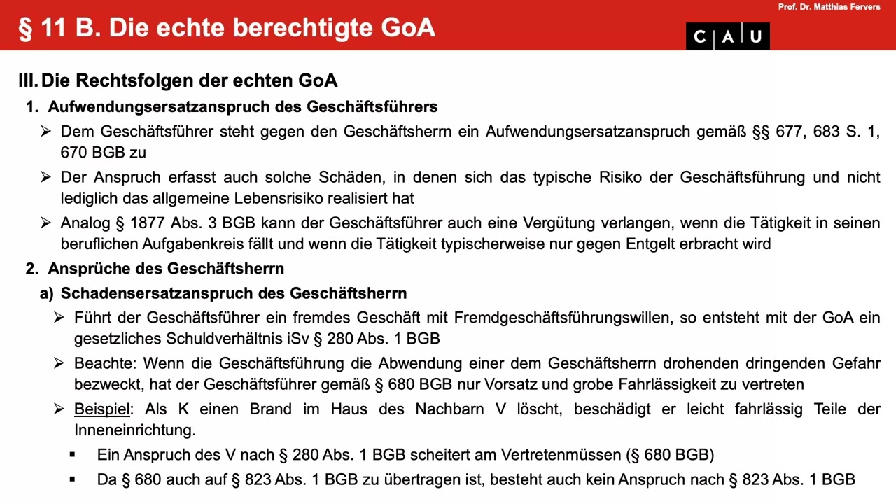 Schuldrecht BT – Folge 25 (Geschäftsführung ohne Auftrag: Unberechtigte und unechte GoA)