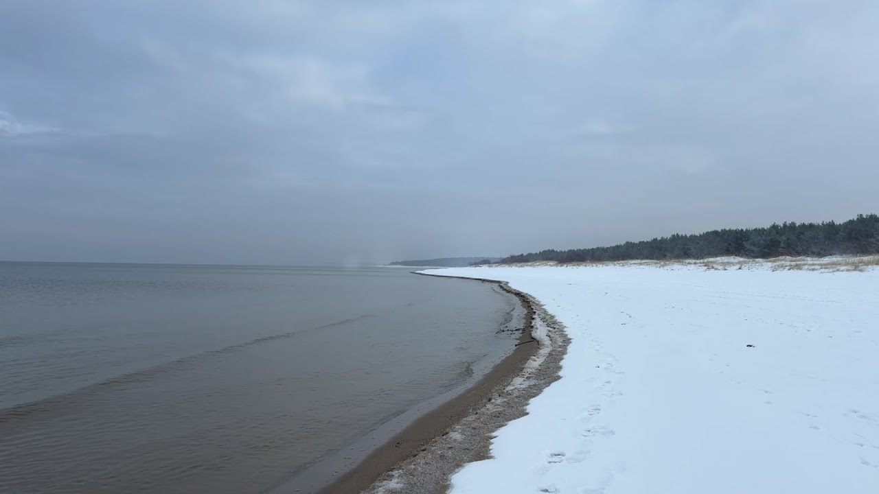 Cold Winter Beach – LIVE 12 Hours of Calm Ocean Waves, Snow Ambience USA