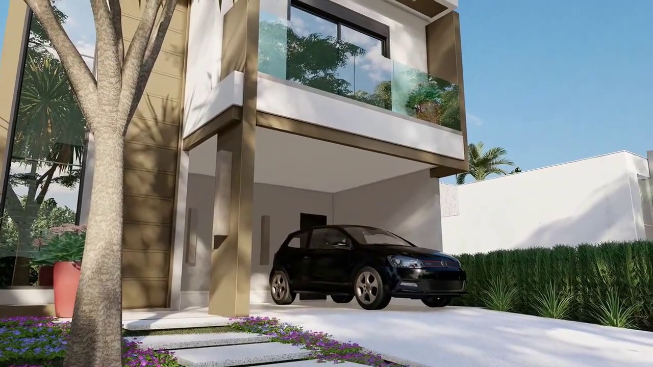 Projeto sobrado moderno 8x25 Paul&iacute;nia terras estancia fachada reta