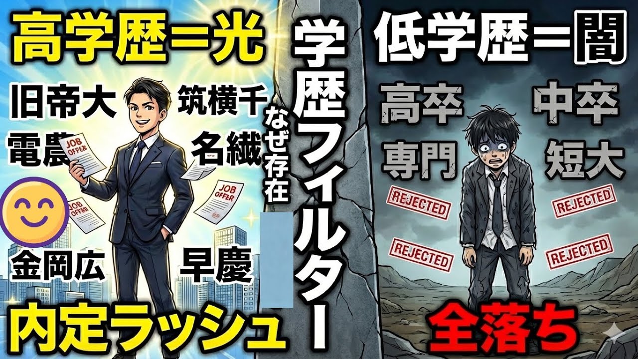 【学歴フィルターが存在する理由】旧帝 電農名繊 早慶 MARCH 関関同立　高学歴 学歴 日東駒専 就活 就職 大企業　難関大 高収入 年収 国立大 私立大 受験　大学　慶應 早稲田 ワカッテtv