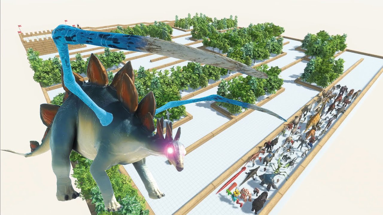ESCAPE FROM ALIEN STEGOSAURUS - JUNGLE COURSE - LAST SURVIVOR - Animal Revolt Battle Simulator