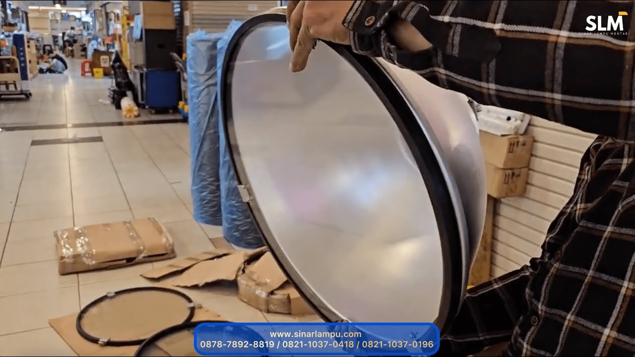 Kap Lampu Gantung Industri Stainless 50cm E40 + Kaca Tempered