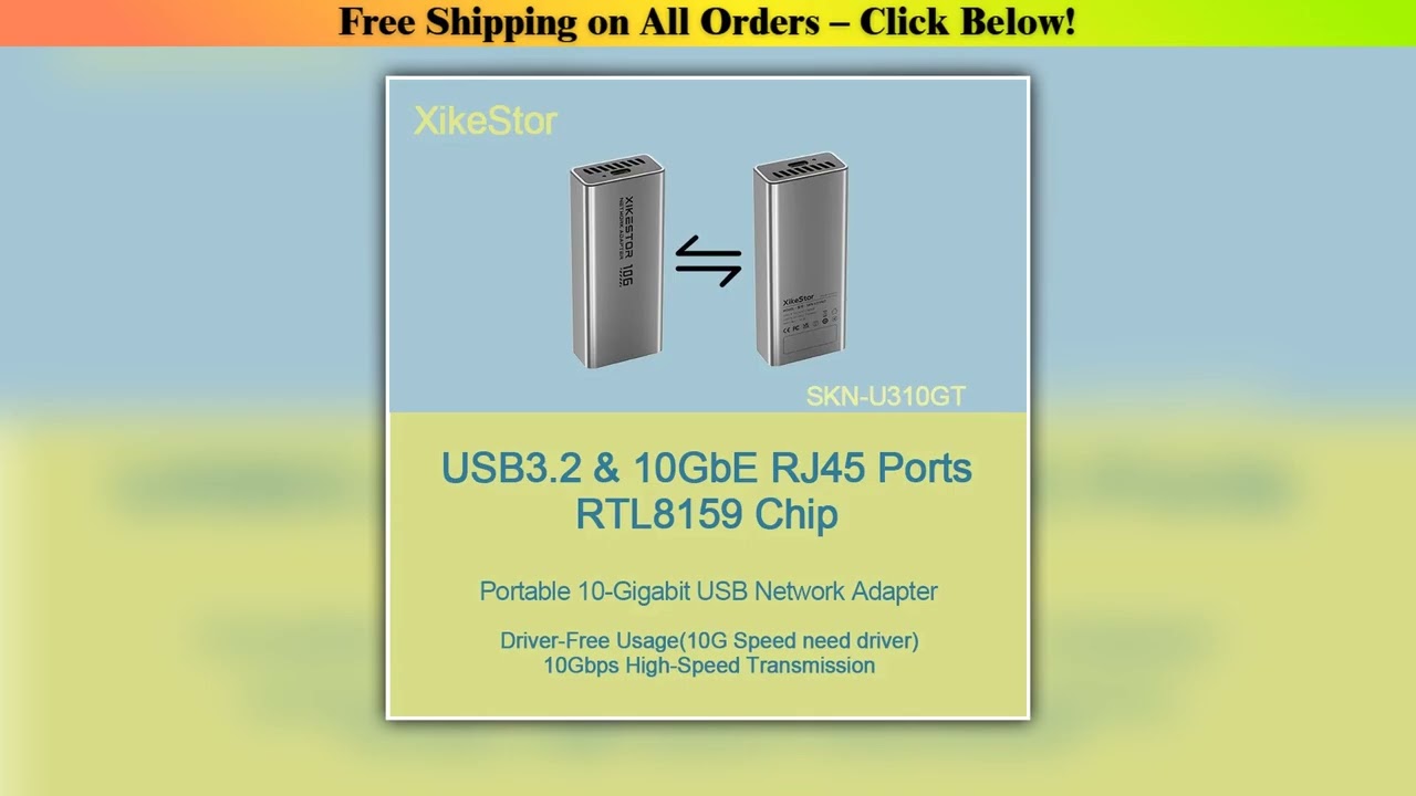XikeStor USB3.2 & 10GbE RJ45 Ports 10G Portable Network Card with RTL8159 10-gigabit External NIC