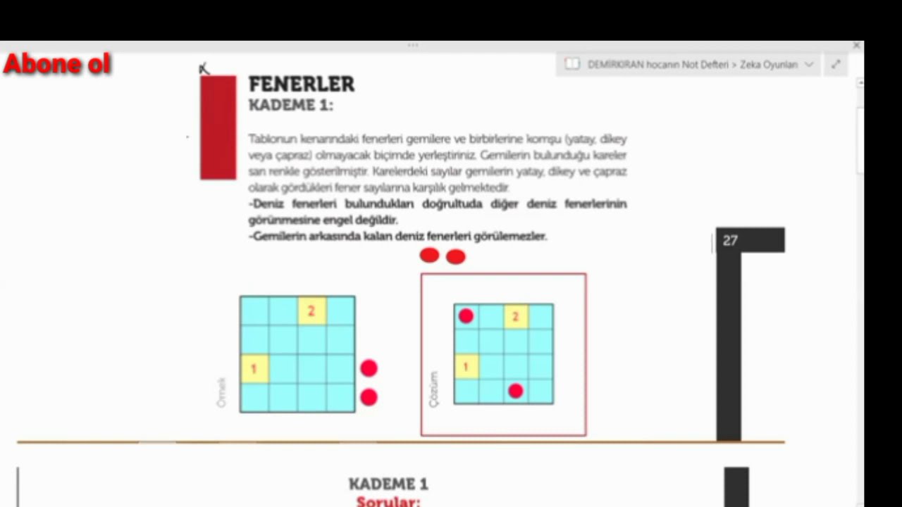Fenerler Zeka Oyunu-Akıl ve Zeka Oyunu-G&ouml;rev Oyunu
