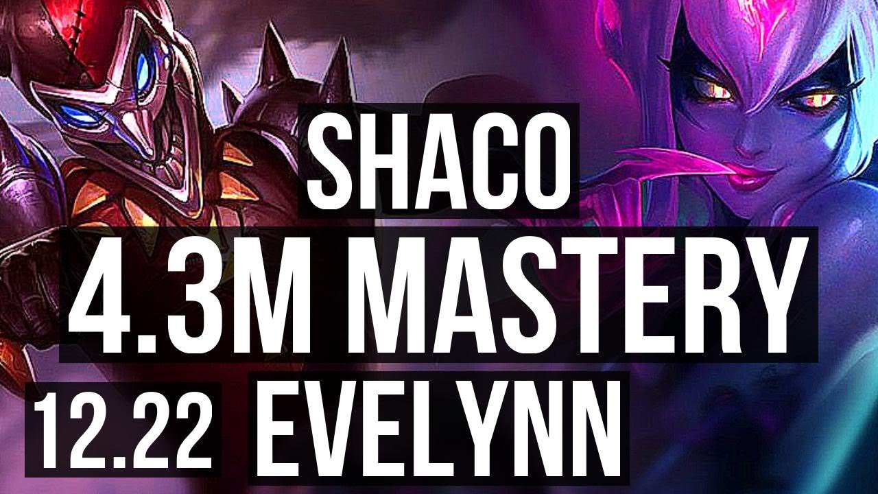 SHACO vs EVELYNN (JNG) | 4.3M mastery, 5/0/4, 1500+ games, Rank 14 Shaco | EUW Master | 12.22