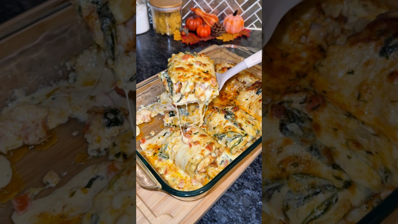 Chicken Alfredo Lasagna Rolls | SO GOOD! 🔥 #eatsbytweet #chickenlasagnarecipe