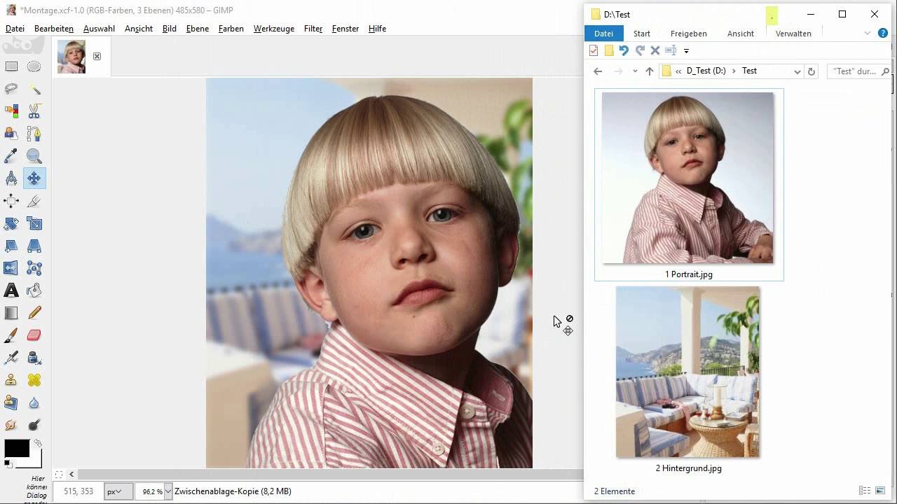 Fotomontage mit Gimp: Hauptmotiv vor neuen Hintergrund setzen