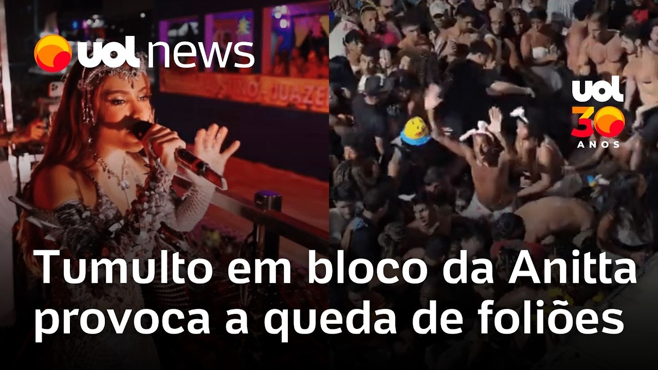 Tumulto durante desfile do Bloco da Anitta provoca a queda de foliões em Salvador; veja