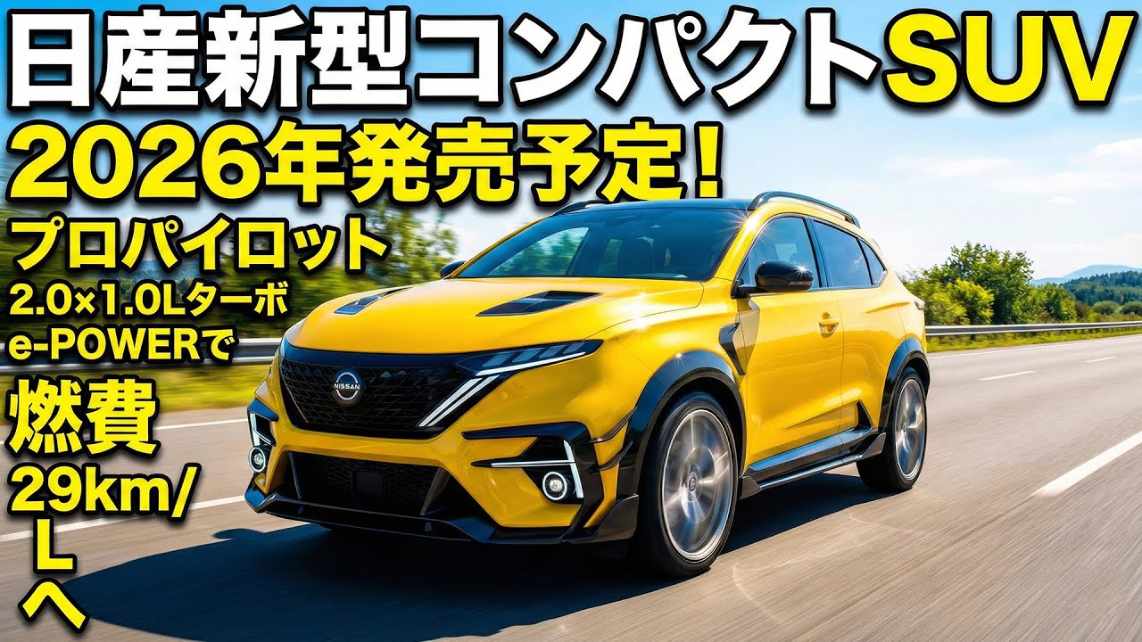 日産新型コンパクトSUV 2026年発売予定！プロパイロット2.0×1.0Lターボe-POWERで燃費29km/Lへ