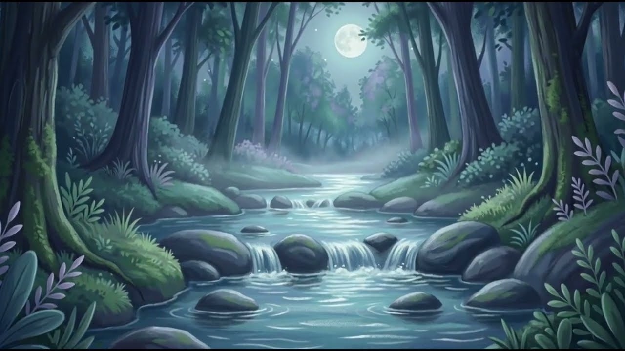 Riachuelo Nocturno en el Bosque 🌿🌙 Sonido Natural de Agua para Dormir Profundamente.