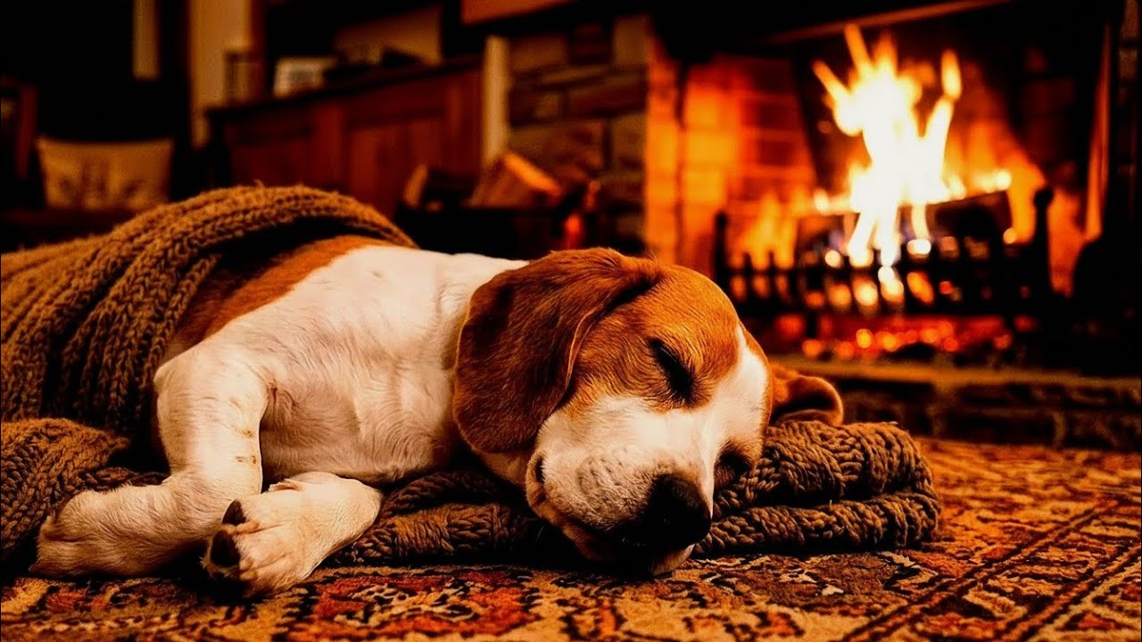 Crackling Fireplace Ambience with Cozy Dog 🔥 Warm Fire Sounds at Home