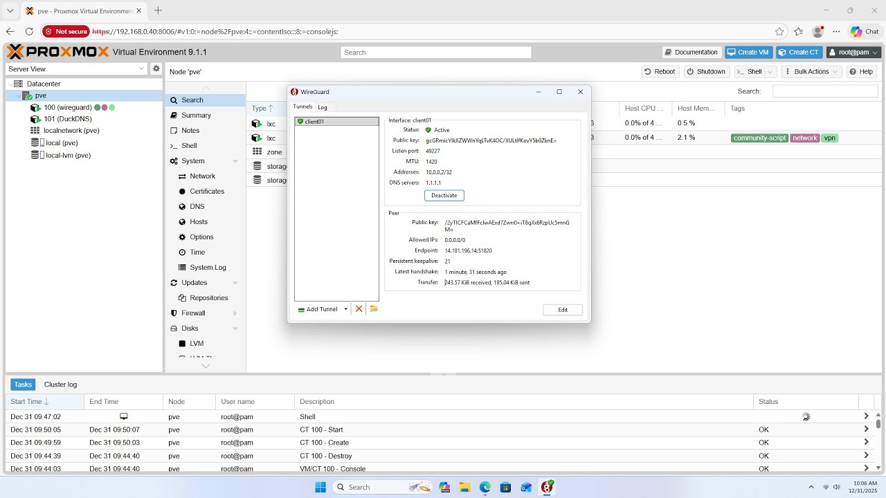 Используйте Proxmox в качестве VPN-сервера с WireGuard.