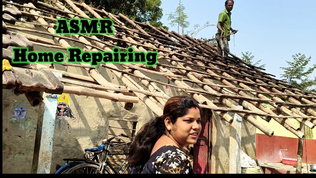 ASMR|| My Mother Mud House Repairing Home Tour (Tingle's) 🫶
