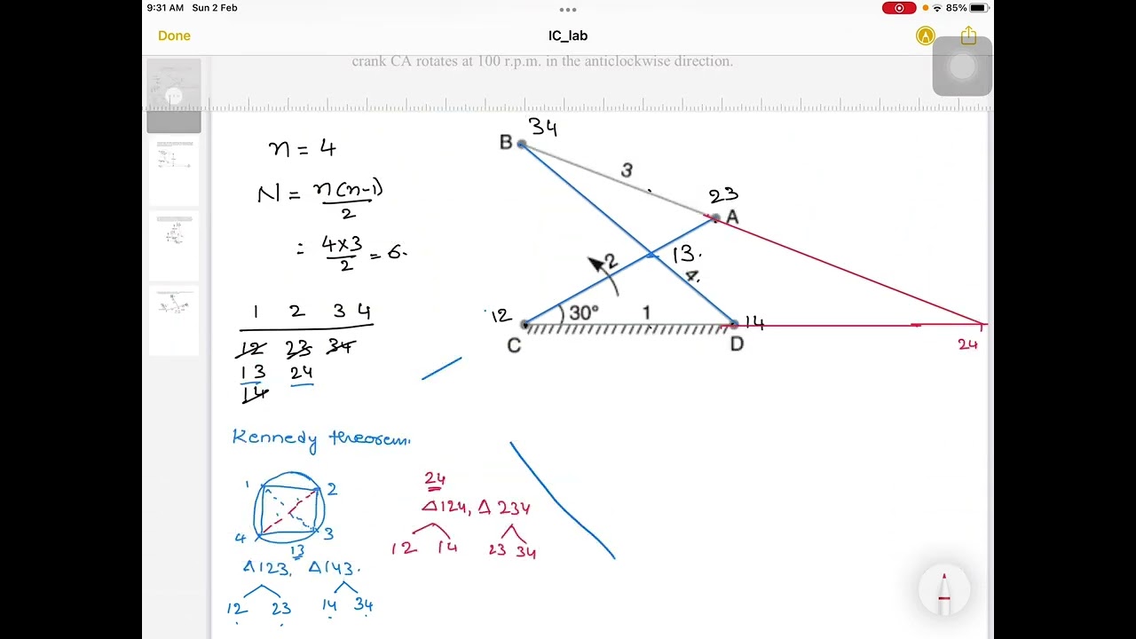 Kinematic of machines  | Velocity Diagram | Instantaneous Centre Method | Solved Example 1