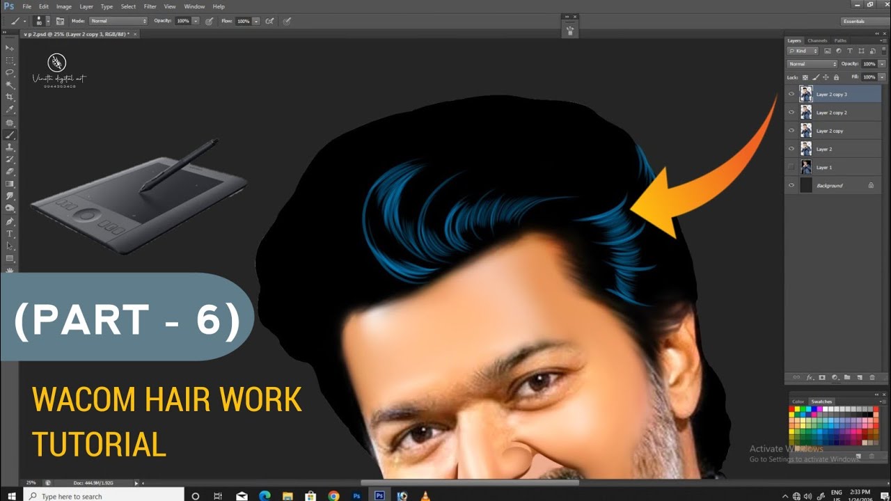 (PART-6) Wacom Hair Work Tutorial பார்க்க போறோம் 🤩😎 @vinothdigitalart1578 