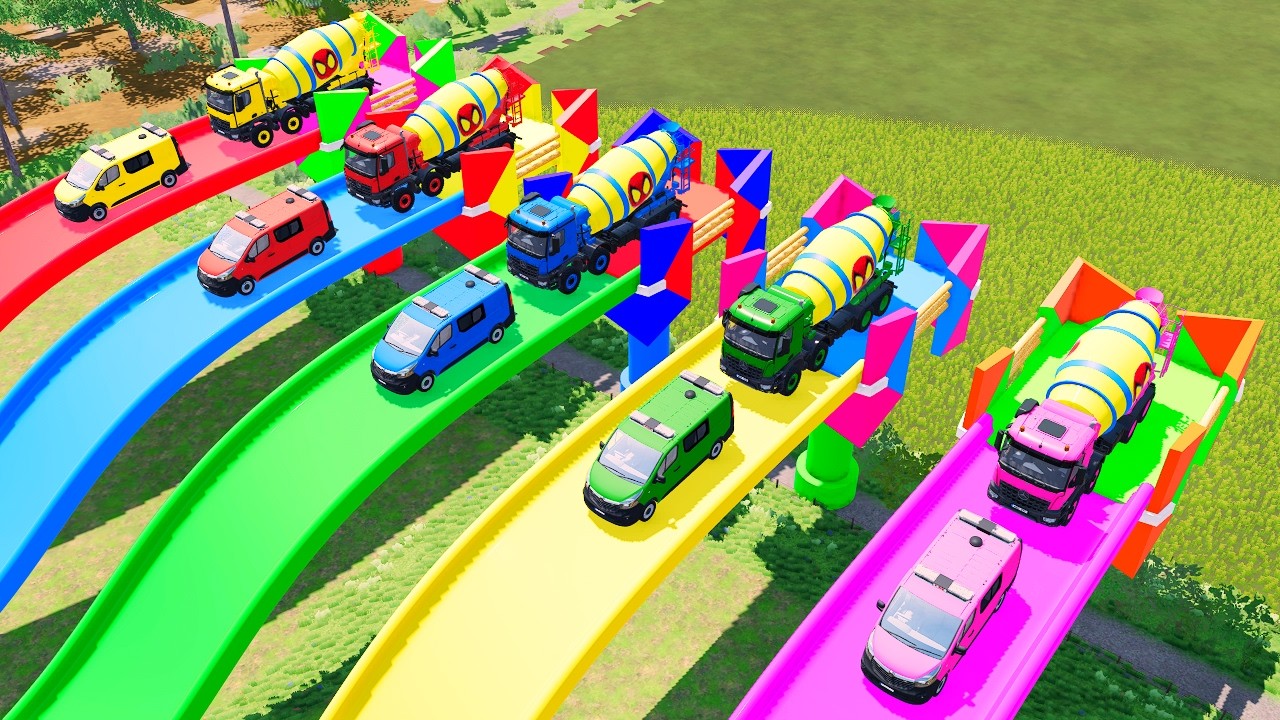Garage with Colors - ALL MIXER TRUCK WITH HEAVY CEMENT TRAILER TRUCK, SCANIA, KENWORTH, IVECO.