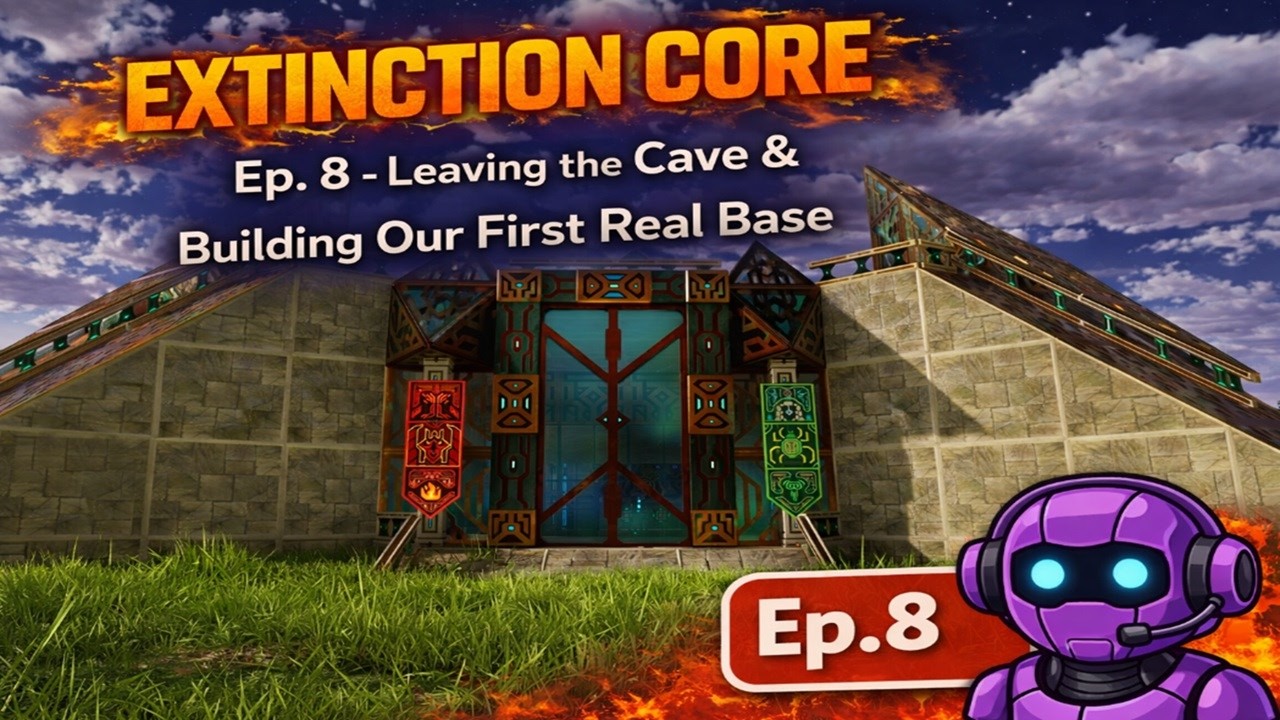 Extinction Core Ep. 8 – Leaving the Cave & Building Our First Real Base | ARK Astraeos