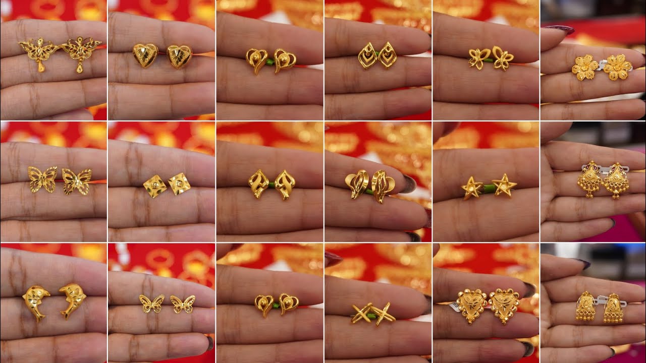 Gold earrings tops designs for daily use/1 gram under gold earrings tops design/daily wear earrings/