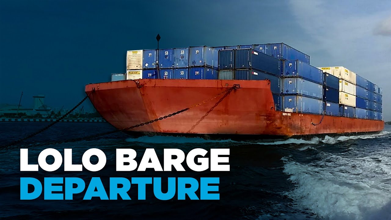 Trailer Bridge LoLo Barge Departing from San Juan