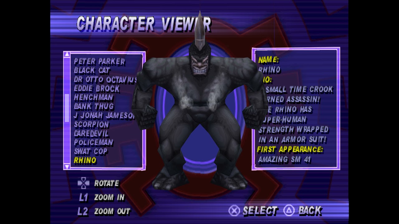 Spiderman (PSX) Character Viewer Stan Lee + Costumes - Duckstation