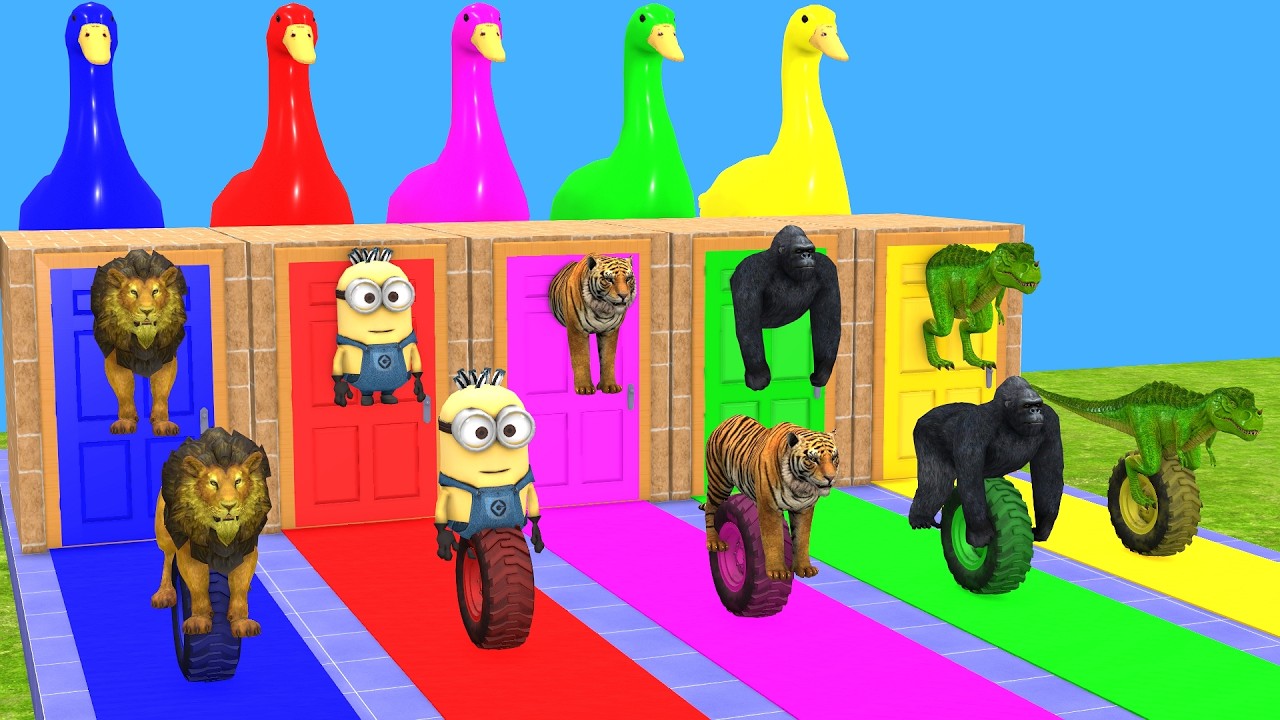 Long Slide Game with Cow Elephant Gorilla Hippopotamus Tiger 3d Animal Game Funny 3d Animals