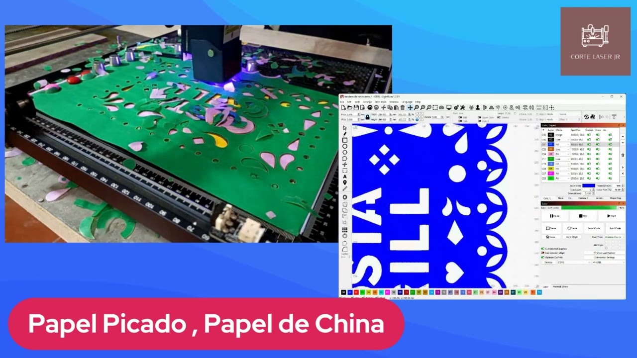 Corte de Papel Picado , Papel de China . Corte Laser #Lightburn