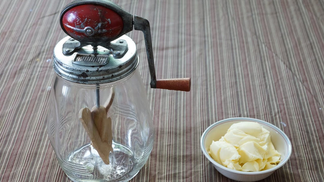 Making butter by hand with Dazey Butter Churn