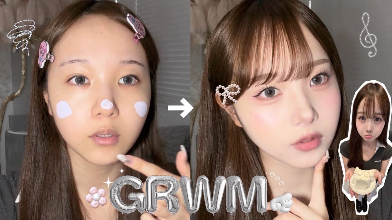 【GRWM】インスタで大好評だったメイク🤳🏻友達とカフェに行くから準備する🧁🎼‎.⋆