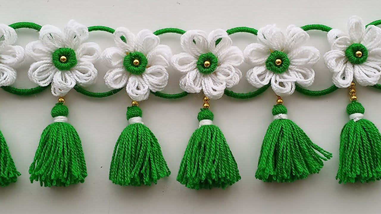ऊन की तोरण/Unn ki jhallar/woolen door hanging/jhallar banana/woolen craft ideas/toran design/#wool