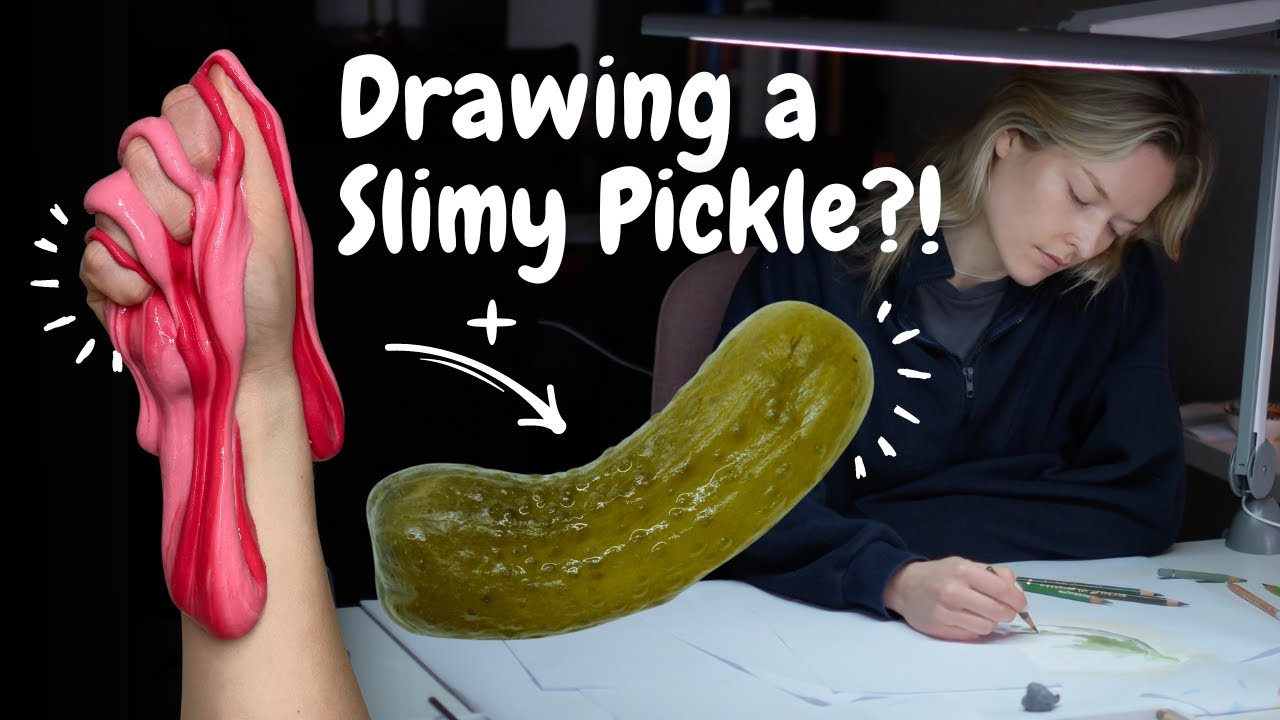 Drawing a GIANT PICKLE covered in slime | Using ONLY colouring pencils
