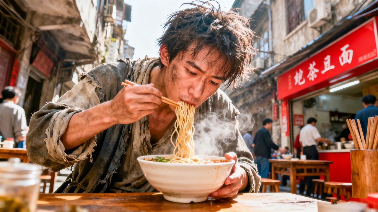 Warung mie akan tutup, pengemis makan satu mangkuk lewat, tiba-tiba viral, pendapatan bulanan 1M!